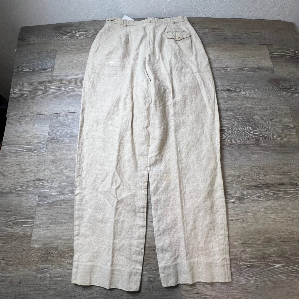 Liz Claiborne Collection Pants Womens 12 Beige Linen Pleated Wide Leg Trousers